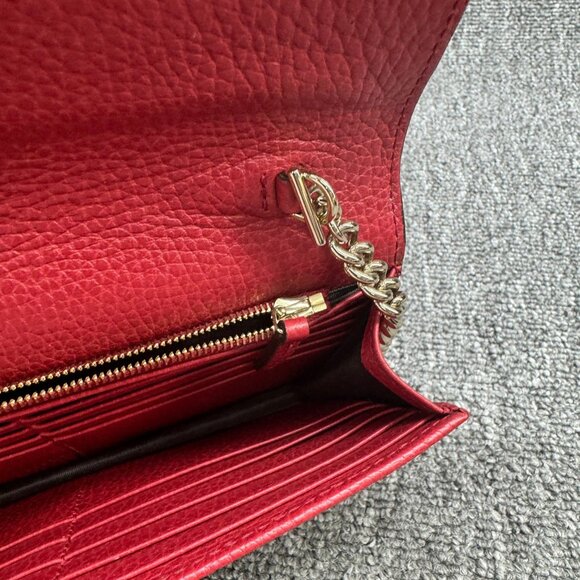 GUCCI Interlocking Wallet On Chain Red Leather Shoulder Bag 499-080725 - Picture 11 of 14
